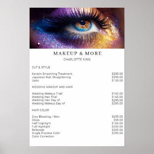 Modern Makeup Photo Glitter Salon Price List Poster