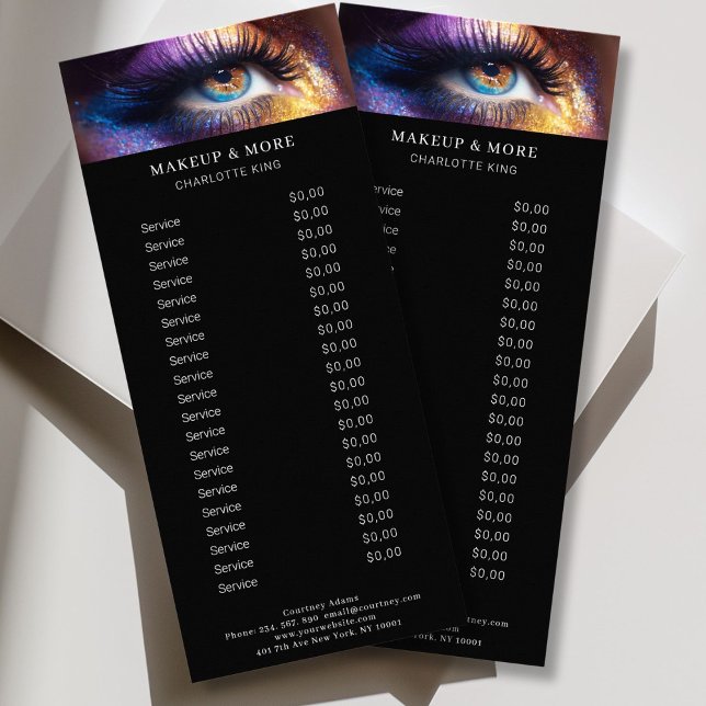 Modern, Makeup Photo Salon Price List  Rack Card (Personalized Modern, Makeup Photo Salon Price List Rack Card)