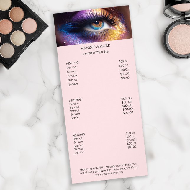 Modern, Makeup Photo  Salon Price List Rack Card (Creator Uploaded)