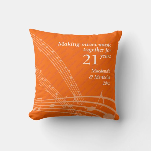 Modern | MAKING SWEET MUSIC | 21st BRASS Wedding Throw Pillow (Front)