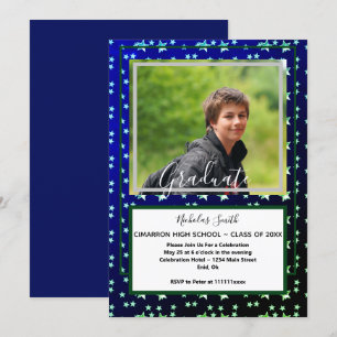 MODERN MALE GRAD STARS BLUE   GRADUATION PARTY INVITATION