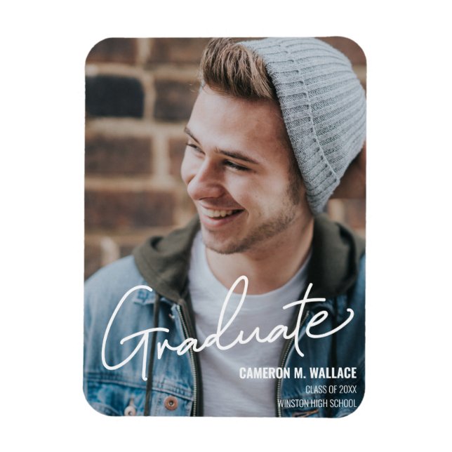 Modern Male Graduate Photo Announcement Magnet (Vertical)