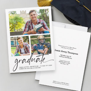 Modern Male Graduate Photo Collage Open House Invitation