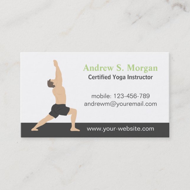 Modern Male Instructor Yoga Business Cards (Front)