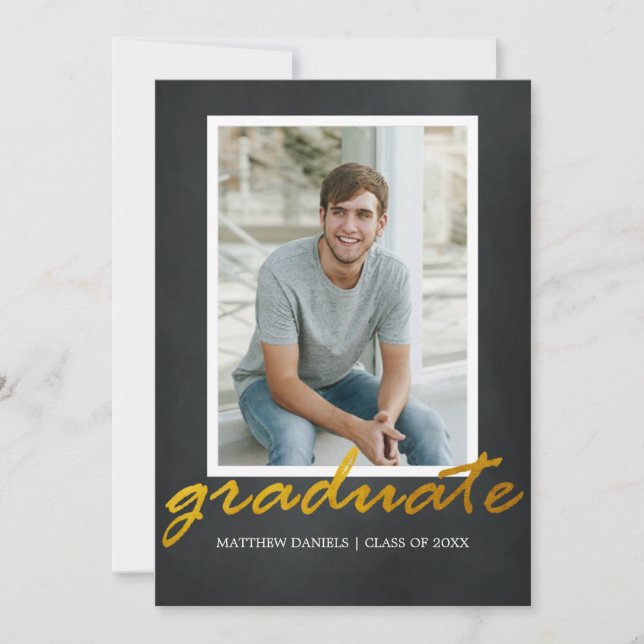 Modern Male Photo Frame Graduation Party Invite (Front)