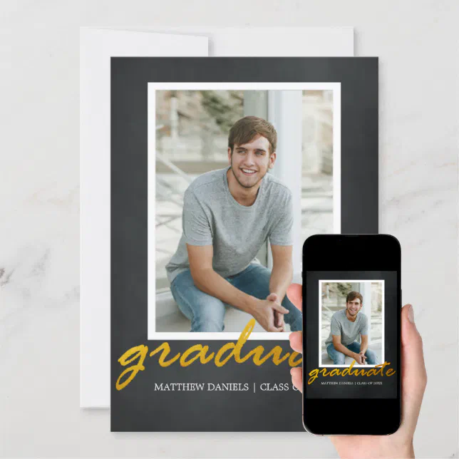 Modern Male Photo Frame Graduation Party Invite | Zazzle