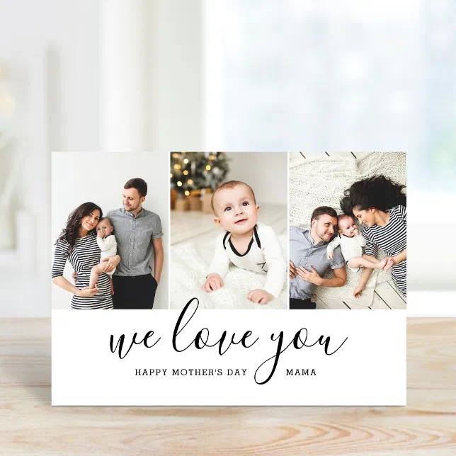 Modern Mama 3 Photo Collage Mother's Day Card | Zazzle