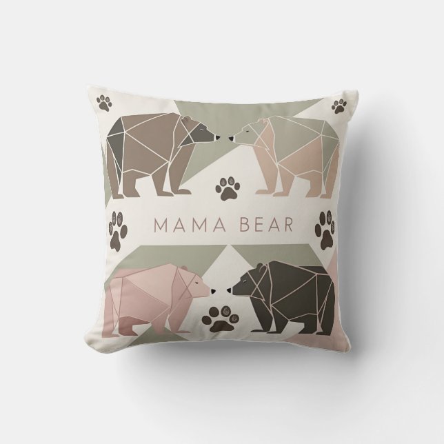 Modern Mama Bear Pillow, Geometric Neutral Design Throw Pillow (Front)