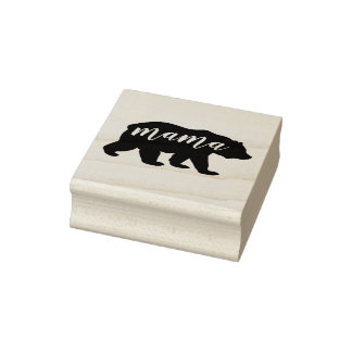 Modern Mama Bear Script Bear Silhouette Rubber Stamp