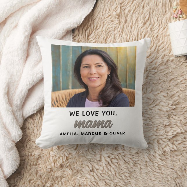 Modern Mama Kids Names Photo Mother's Day  Throw Pillow (Blanket)