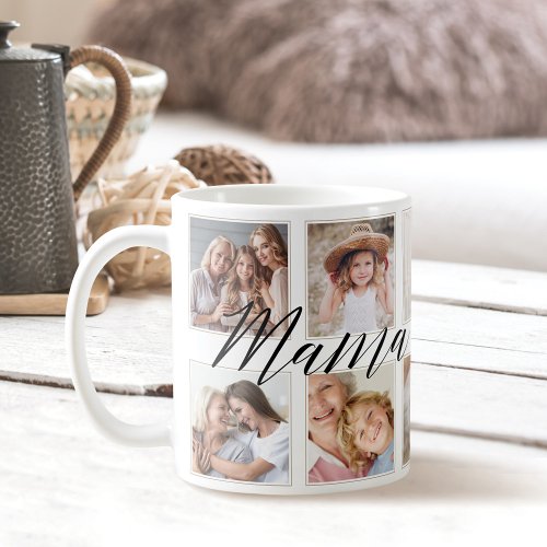 Modern Mama Script  Grandchildren Photo Collage Coffee Mug
