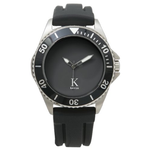 Modern man monogram name black white personalized watch