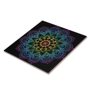 Modern Mandala Coloring Datura Flower Ceramic Tile