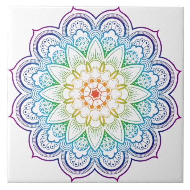 Modern Mandala Coloring Datura Flower Ceramic Tile (Front)
