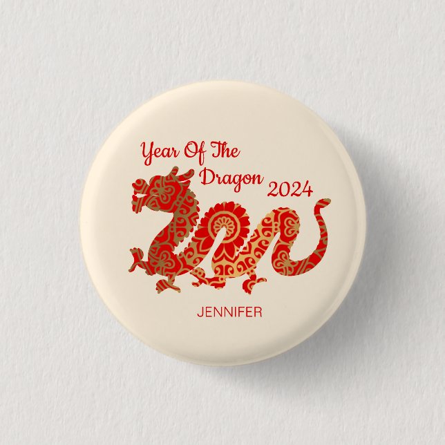 Modern Mandala Dragon 2024 Chinese New Year  Button (Front)
