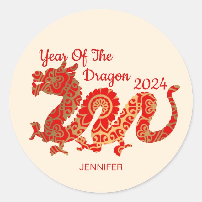 Modern Mandala Dragon 2024 Chinese New Year  Classic Round Sticker (Front)