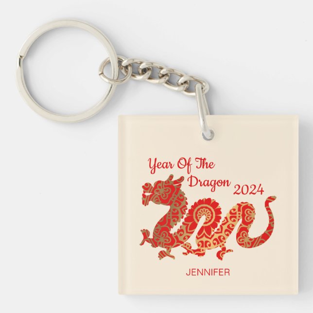 Modern Mandala Dragon 2024 Chinese New Year  Keychain (Front)