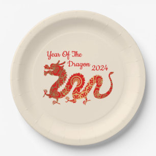 Modern Mandala Dragon 2024 Chinese New Year Paper Plates
