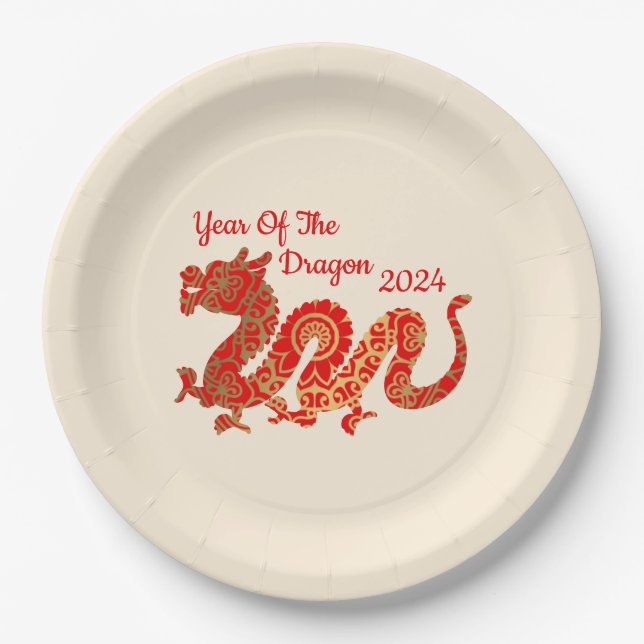 Modern Mandala Dragon 2024 Chinese New Year  Paper Plates (Front)