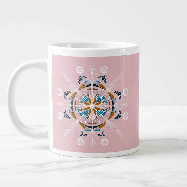 Modern Mandala Floral Blush Pink Bohemian Art Giant Coffee Mug (Left)