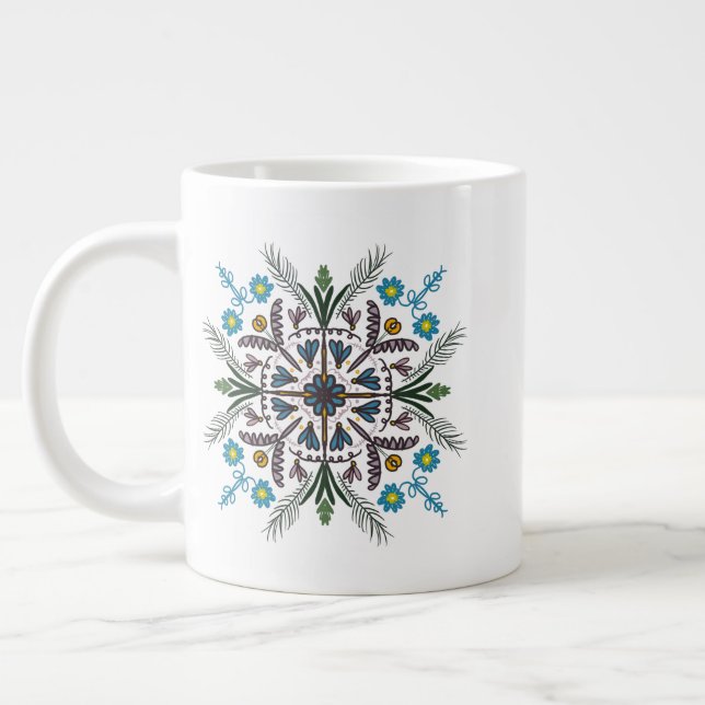 Modern Mandala Floral Greenery Bohemian Art Giant Coffee Mug (Left)