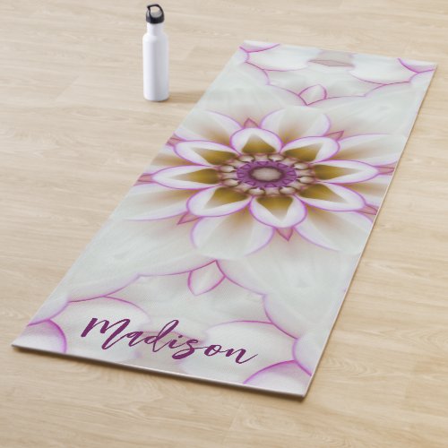 Modern Mandala Flower Purple White Name Meditation Yoga Mat