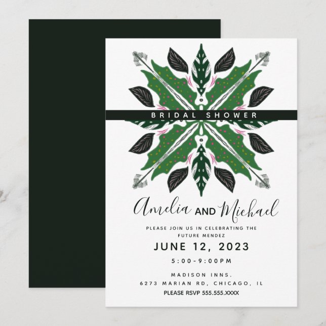 Modern Mandala Hand Drawn Floral Bridal Shower Invitation (Front/Back)