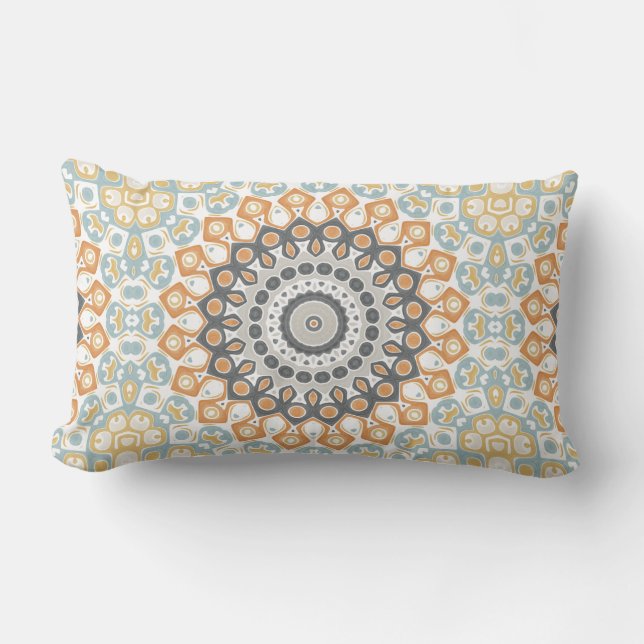 Modern Mandala in Orange and Blue Lumbar Pillow (Front)