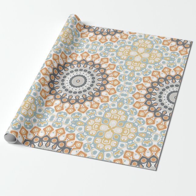 Modern Mandala in Orange and Blue Wrapping Paper (Unrolled)