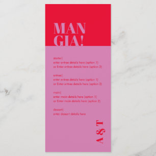 Modern Mangia Italian Pink Red Wedding Menu