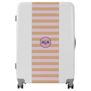 Modern Mango Orange and Pink Striped Monogram Luggage