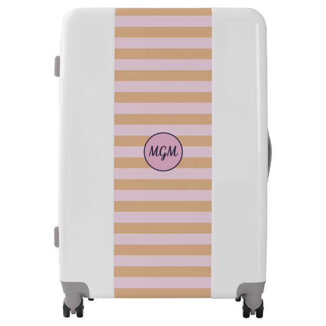 Modern Mango Orange and Pink Striped Monogram Luggage (Front)