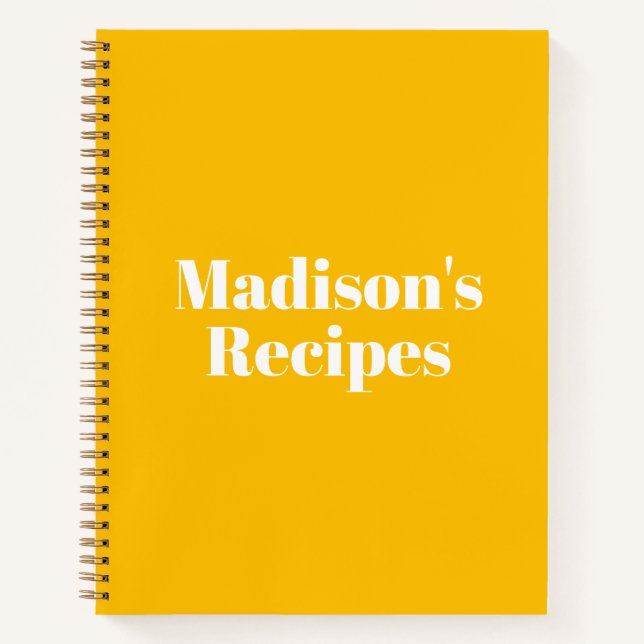 Modern mango orange custom text solid recipes notebook (Front)