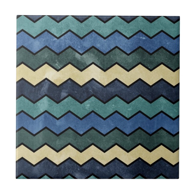 Modern Manly Blue Chevrons Ceramic Tile (Front)