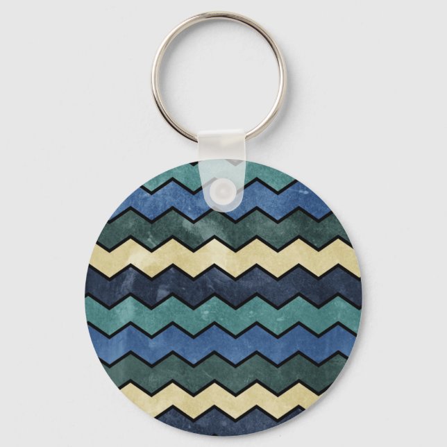 Modern Manly Blue Chevrons Keychain (Front)