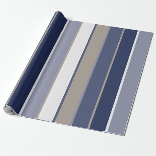 Modern Manly Stripes Blue Taupe Wrapping Paper