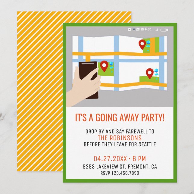 Modern Map Colorful Farewell Party Invitation (Front/Back)