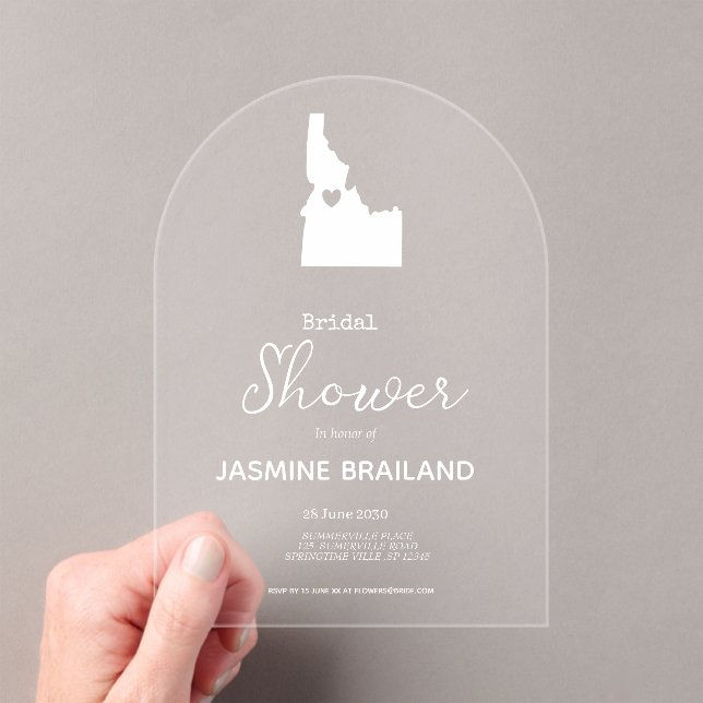 Modern Map of Idaho State Bridal Shower   Acrylic Invitations (Insitu (Handheld))