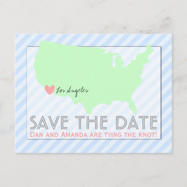 Modern Map Save the Date Postcard (Front)