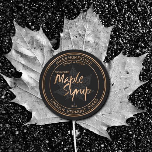Modern Maple Syrup Label Black And Copper Foil
