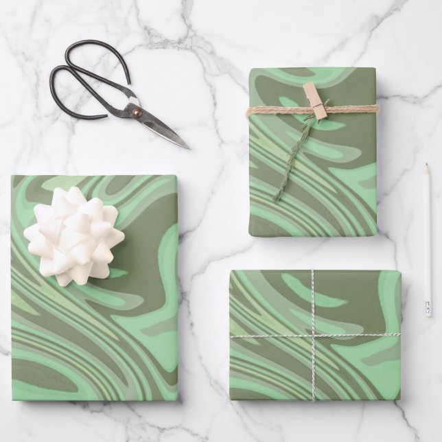 Modern Marble Abstract Watercolor Sage Green Wrapping Paper Sheets (Front)