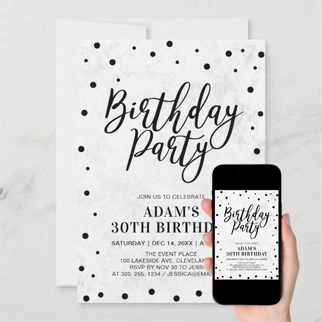 Modern marble Adult 30th Birthday Party Invitation | Zazzle
