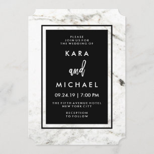 Modern Marble and Black Wedding Invitation