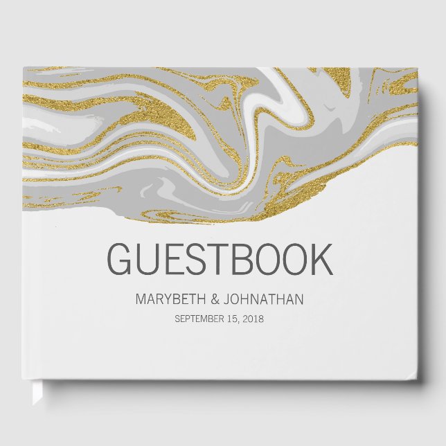 Modern Marble and Gold Wedding Guest Book (Front)