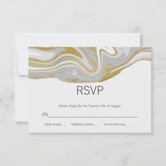 Modern Marble and Gold Wedding RSVP Card (Front)