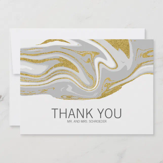 Modern Marble and Gold Wedding Thank You Card | Zazzle