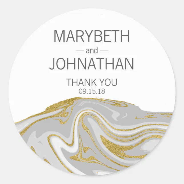Modern Marble and Gold Wedding Thank You Sticker | Zazzle