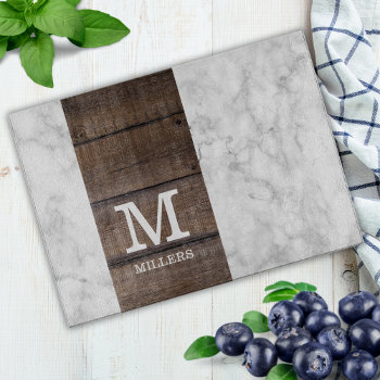 Modern Marble And Wood Family Name Monogrammed Cutting Board by InitialsMonogram at Zazzle