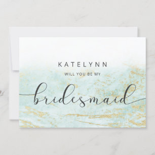Modern Marble Aqua Bridesmaid Proposal Card
