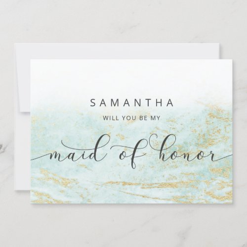 Modern Marble Aqua Maid of Honor Proposal Card